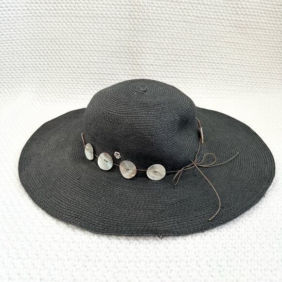 Flora Bella Summer Beach Pool Boho Floppy Foldable Sun Hat Mother of Pearl Discs - Picture 1 of 11